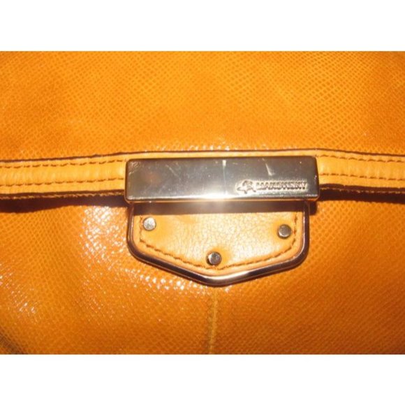 B Makowsky 2-Way Orange Textured And Smooth Leather Satchel Purse - Picture 3 of 12